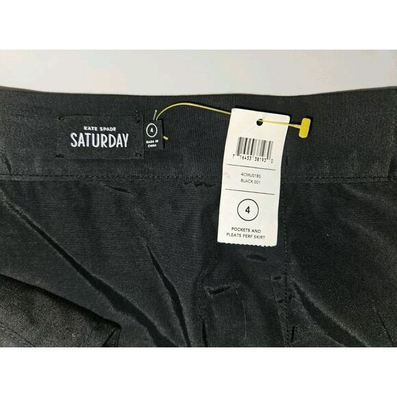 NWT! Kate Spade Saturday Black Mini Skirt Sz4 Pockets & Pleats Perforated Cotton - Picture 7 of 10